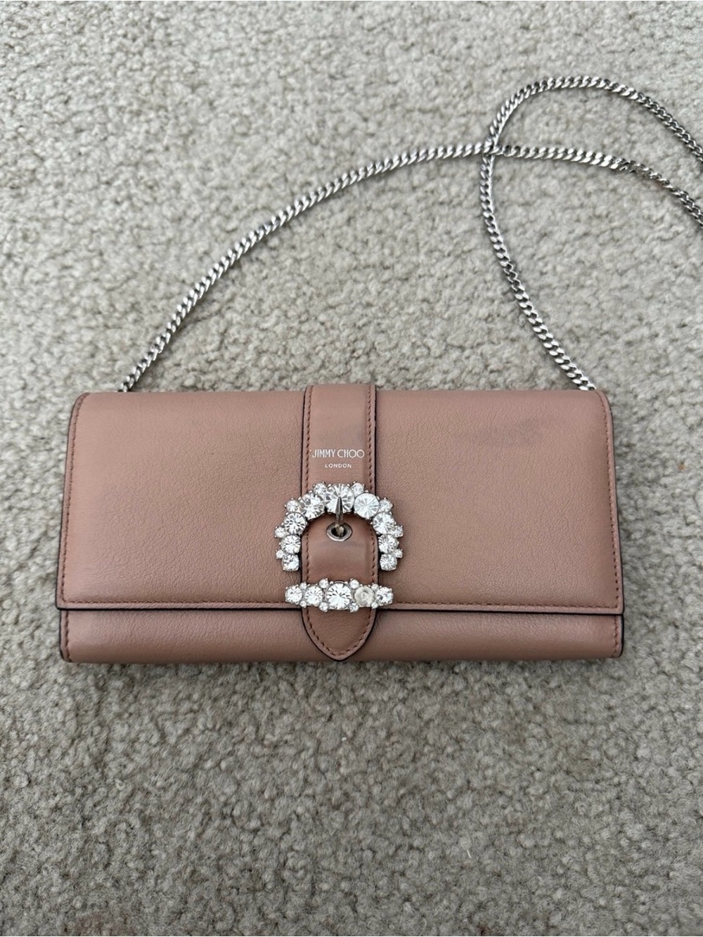 Jimmy Choo Dusky Rose Leather Crystal-Buckle Crossbody Bag